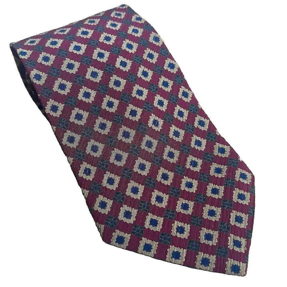 Vtg 90s Giorgio Armani Collezioni 100% Silk Wide Tie Burgundy Diamond Dot Italy
